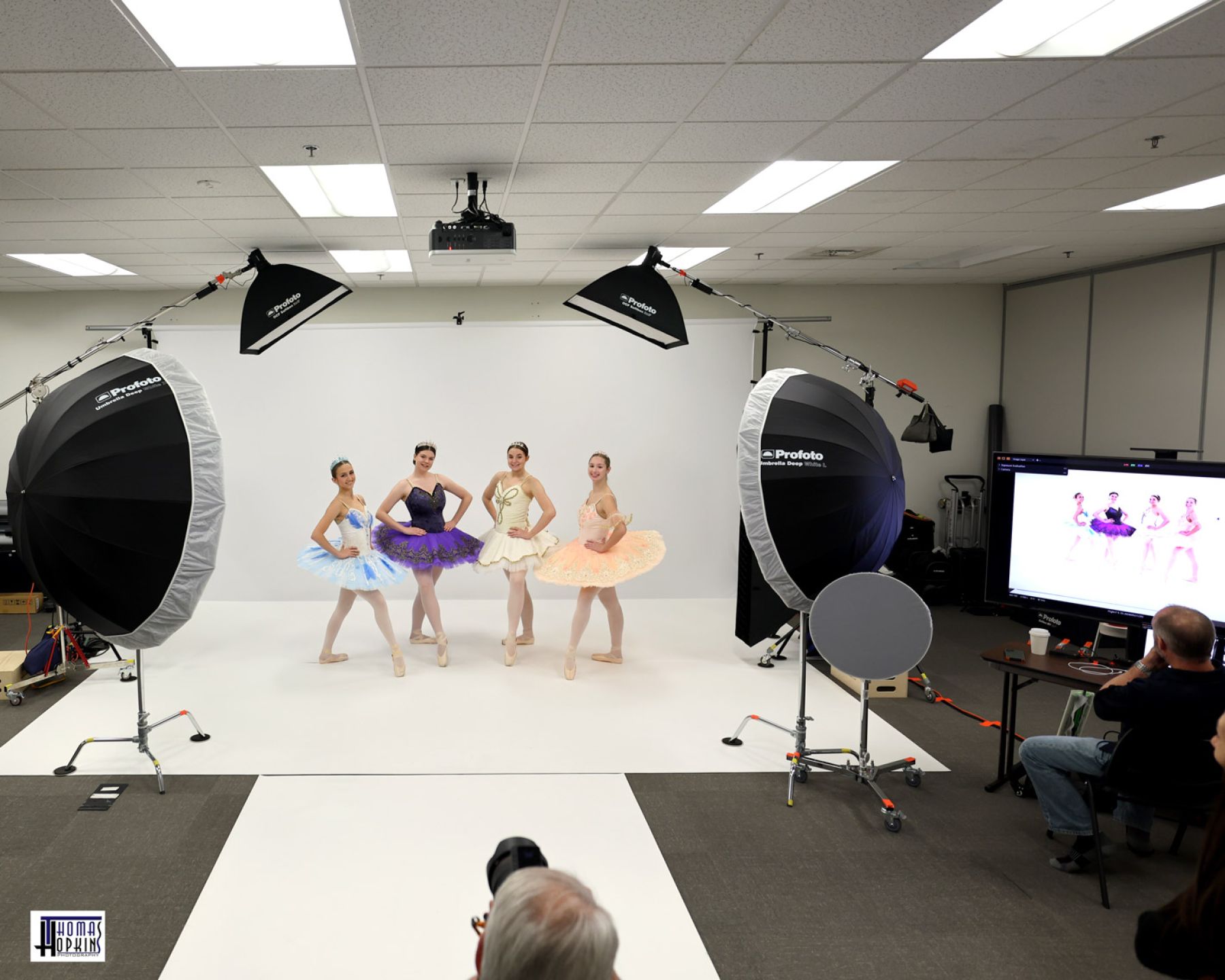 Behind the scenes at Thomas Hopkins Photography with studio lighting ready for a dance session